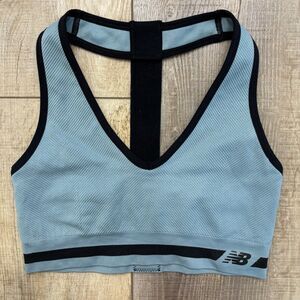 New Balance Sports Bra Blue Black Racerback Medium Impact Athletic Top Size M